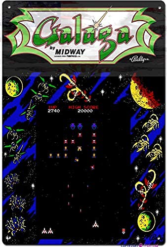 Jackgold Honey Plaque en métal rétro - Jeux d'arcade - Galaga - Style rétro - Décoration murale - 30,5 x 20,3 cm Cover