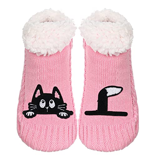 Image of ZYZX Cute Cat Slipper Socks for Women with Grips,Fuzzy Socks Indoor