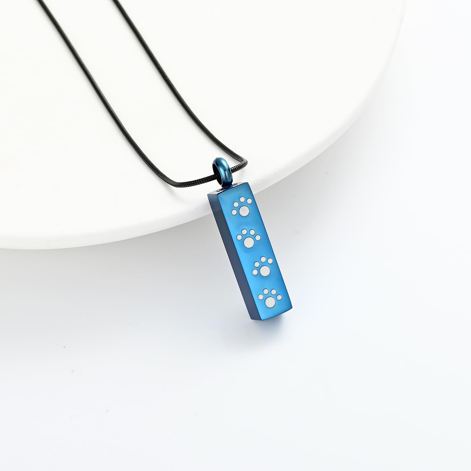 QGJNSGC Paw Print Urn Necklace for Ashes Pet Ashes Necklace Cremation Jewelry Memorial Pendant for Dog Cat Ashes Keepsake Locket Jewellery for Men for Women (Blue) - Image 3