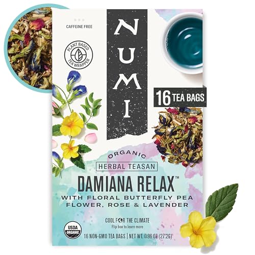 Image of Numi Organic Damiana Relax Tea, 16 Herbal Tea Bags, Caffeine Free