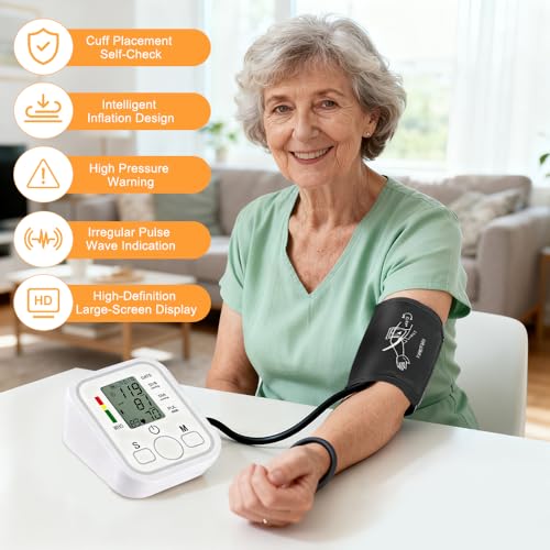 Tensiómetro de Brazo, Medición Precisa de la Presión Arterial y el Pulso, Detección de Arritmias, Pantalla Digital, Indicaciones de Voz(Inglés), Brazalete Ajustable (22-45 cm), 2 x 99 Memorias - imagen 6