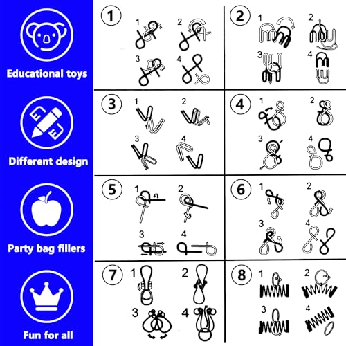 Steemjoey 8 Stück Knobelspiele Metall, Metalldraht Puzzle, Metallpuzzle Metallknobellei Set Denkaufgabe IQ Test Lernspielzeug Party Mitgebsel Kindergeburtstag für Erwachsene Kinder