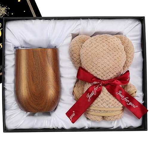 bankoo ステンレスタンブラーとくまタオル 真空断熱 おしゃれ 誕生日プレゼント女性 母親 人気 母の日 父の日 父親 男性 彼氏 ギフト結婚記念日 退職祝い 送別会 お酒 ウイスキー グッズ保冷保温 蓋付き 貰ってうれしい温かみのある木目調コップ