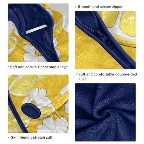 Lemon Slice Daisy Pattern Toddler Fleece Jacket Girl Boys Hooded Fleece Jacket Coat Warm Outwear Zip-up 3-10T3