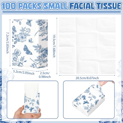 Image of Therwen 100 Pack Pocket Tissues Travel Bulk 1000 Sheet, Butterfly
