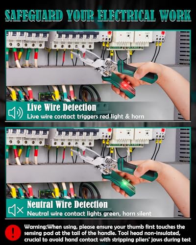 Image of upgraded 8 in 1 Wire Strippers with Voltage Tester, Wire Stripping Tool, Cable Cutters with Plier, Crimper, Splitting, Wire Stripper Tool for 10-18 AWG for Electrician Work Green