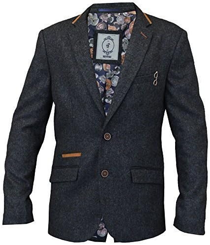Creon Previs Boys Kids Wool Mix Herringbone Tweed Blazer Patches Jacket