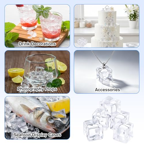 100 cubitos de hielo falso de plástico transparente miniatura 7