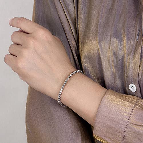 Women 925 Sterling Silver Round Bead Bracelet Minimalist 4-6MM 13-21CM Bell and Heart Pendant Prayer Beads Link Chain Bracelet Men Charm Jewelry Gift2