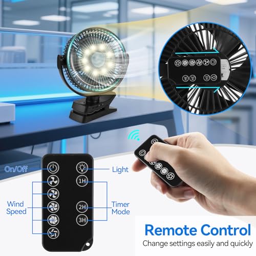 Mini ventilateur USB rechargeable 12000mAh et veilleuse à 5 vitesses
