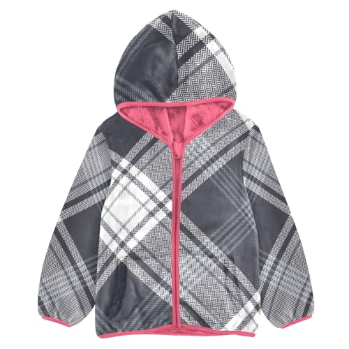 GuoChe Plaid Dark Blue White Kids Sherpa Jacket
