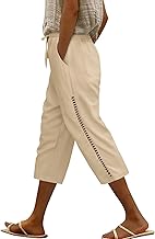 Voqeen Pantalon Lin Femme Pantacourt Été Taille Élastique Et Cordon De Serrage Pantalon Corsaire Léger avec Poches Short Lin Décontracté Pantalon 3/4 Creux pour Femmes