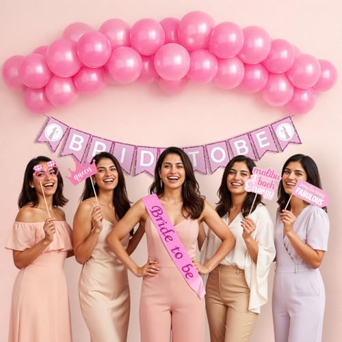 Image of Party Propz Bride To Be Decorations Set - 74 Pcs Bridal Shower Decoration Kit with Sash, Balloons, Banner & Photobooth Props, Bride To Be Sash (Cardstock, Latex)