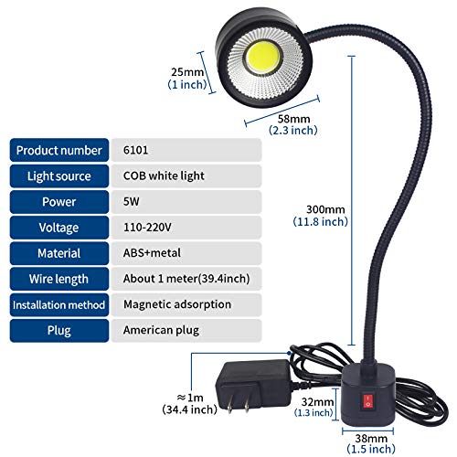 Led Magnetic Work Light 300Mm Flexible Gooseneck Lamp 500 Lumens 120 Volt For Sewing Machine Lathe Milling Drill Press Industrial Lighting #TOP5