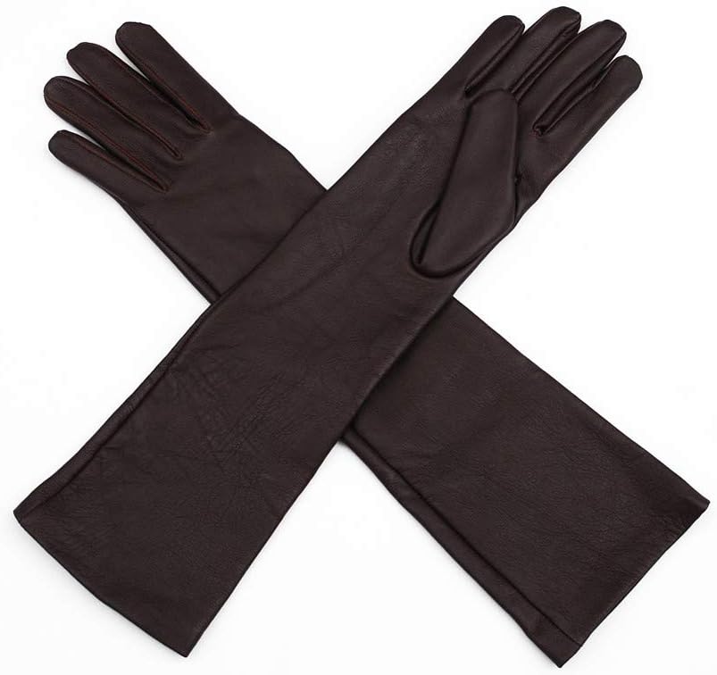44cm (17.5") Long Genuine Leather Opera Length Party Plain Evening Elbow Gloves (Chocolate Brown, X-Large)