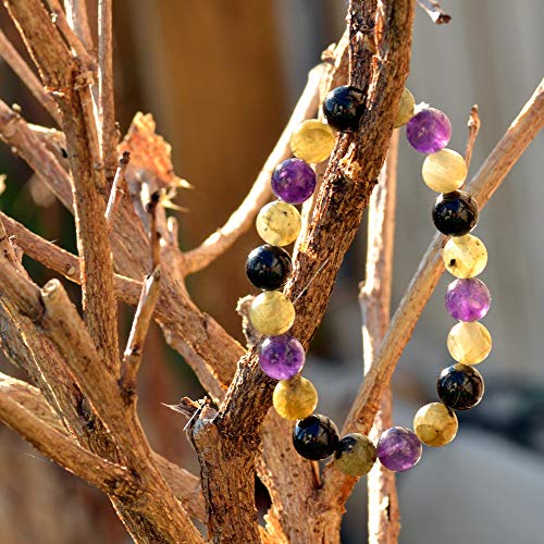 Triple Stone Ultimate Protection Bracelet – Healing Balancing – Labradorite – Amethyst – Black Tourmaline – Bracelet For Protection –Elastic Natural Stone Yoga Bracelet (10Mm #TOP1