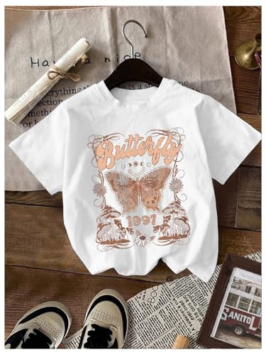 Image of RoseSeek Girl's Shirts 3 Packs Star Butterfly Graphic Tees Crew Neck Short Sleeve T Shirt Casual Tops