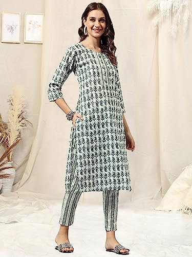 Image of MIRCHI FASHION Pure Cotton Straight Kurta Set for Women with Pant | Printed Kurta Pant Set | Ethnic Office Wear Kurta Set with Trouser