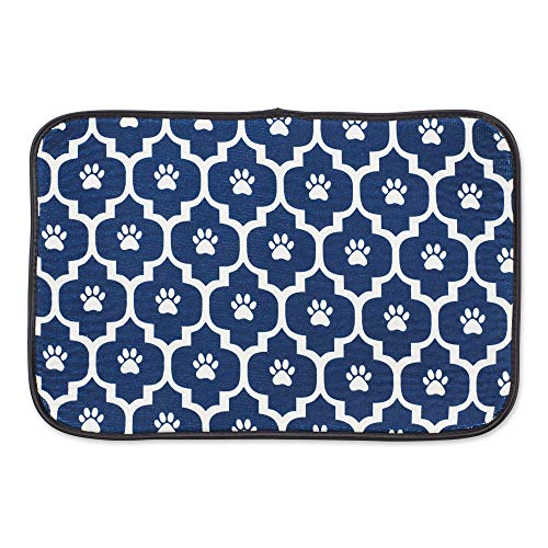 Bone Dry Machine Washable, Ultra Absorbent Pet Mat, 12x18, Nautical Blue/Off-White Lattice