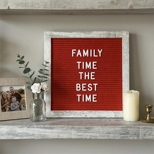 Image of Rustic Red Felt Letter Board Sign, 10x10 Inch with Display Stand | 336 letters, numbers and symbols, rustic wood frame, wall mount and stand for warm everyday home messages