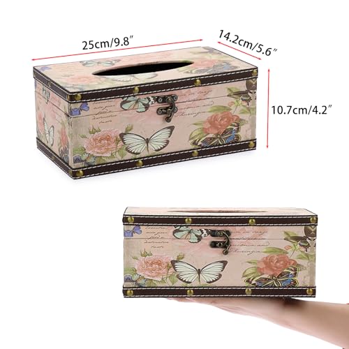 TOLIDA PU+ Wood Rectangular Tissue Box Cover - Retro Household Tissue Box Holder Organizer, Tissue Paper Dispenser for Bathroom - Image 3