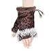 ZLYC Women Teen Classic Winter Warm Rabbit Fur Hands Wrist Fingerless Gloves ((Leopard) Brown)