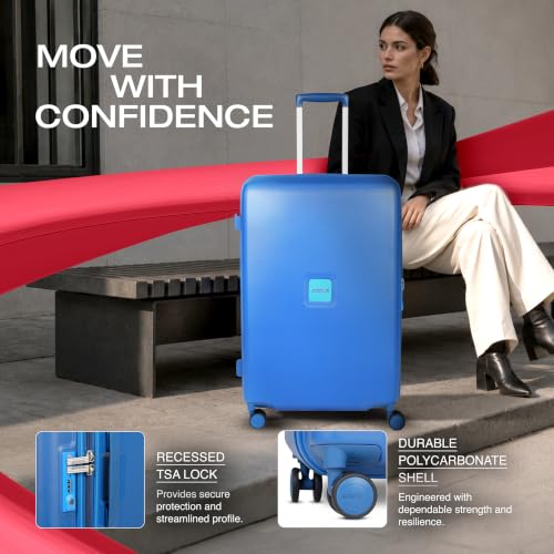 Image of American Tourister Zenrix | Check-in Trolley Bag (67 cm) | 360 8 Wheel Travel Luggage | Hard Case Polycarbonate Suitcase | Recessed TSA Lock | Deep Blue & Light Blue