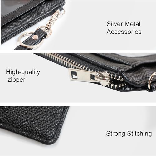 Small Wallets Woman Leather Credit Card Holder Slim Minimalist Front Pocket RFID Blocking Wallet for Women with Zipper Coin Purse（Black）4
