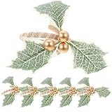 POPETPOP 6 Servilleteros Navideños Hojas Verdes y Bayas Doradas Anillos Decorativos para Servilletas Adornos para Vajilla en Fiestas y Cenas de Navidad Set para Decoración de Mesa