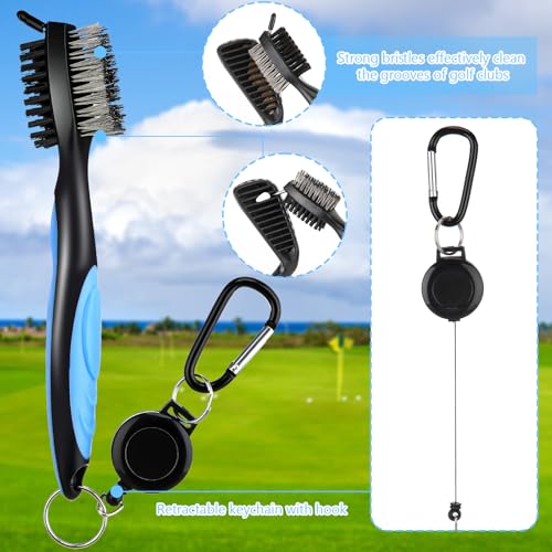 Realspring 9 Pcs Golf Accessories Kit Golf Club Cleaning Kit Include Microfiber Towel, Cleaner Brush, Ball and Tee Holder, Divot Repair Tool, Ball Bag with Hook for Men Women Gifts(Blue,Funny)