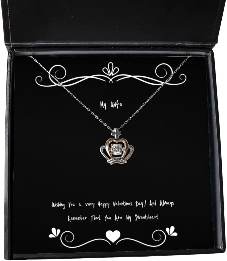 Krumfortable Living Wishing You a Very Happy Valentines Day! and Always Remember Crown Pendant Necklace, Wife Present from Husband, Unique Idea Jewelry for Wife