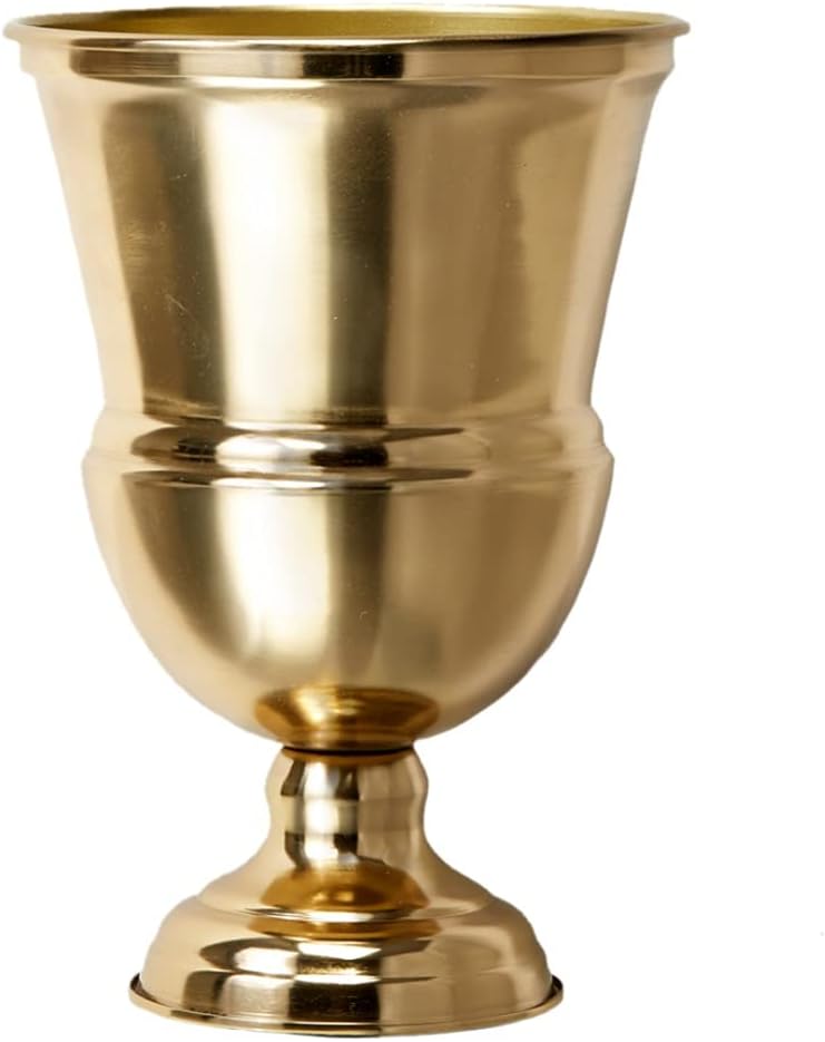 Serene Spaces Living Decorative Gold Vase Urn, Gold Vases for Centerpieces, Metal Vase Use for Home Decor, Wedding, Parties, Floral Arrangements, Measures 10.25" Tall & 7.25" Diameter (Pack of 1)