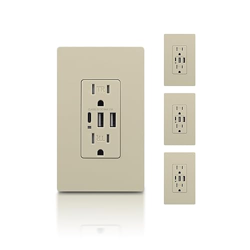 Miniatura 8 de TOPELER Cargador de pared USB negro de 6.0 A, receptáculos dúplex resistente a manipulaciones de 20 A, toma de corriente de carga con 3 puertos USB,
