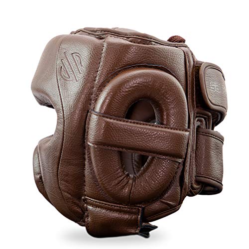 Sanabul Battle Forged Professional Boxing Headgear for Men Martial Arts Kickboxing MMA Head Gear Fighting & Sparring Helmet Full-Face Protection - Brown, Medium