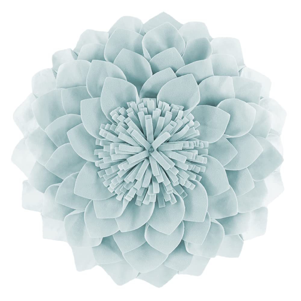 JWH 3D Flower Throw Pillow Cover Decorative Round Cushion Cover Handmade Pillowcase Soft Velvet Pillow Case Bed Couch Living Room 12 Inch Light Blue
