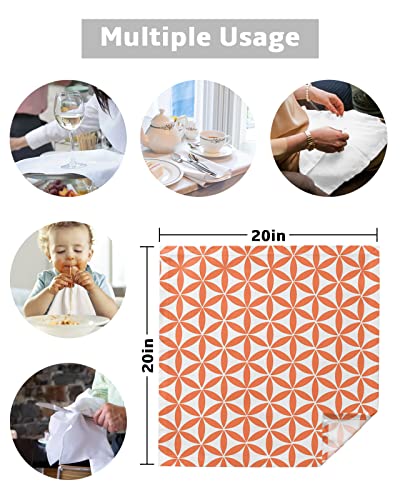 Cloth Napkins Set Of 8 Pcs Washable Linen Napkins Lunch Dinner Napkin, Cute Ellipse Repeating Pattern Orange And White Napkins Absorbent Reusable Western Napkins For Wedding Party, 20"X20" #TOP4