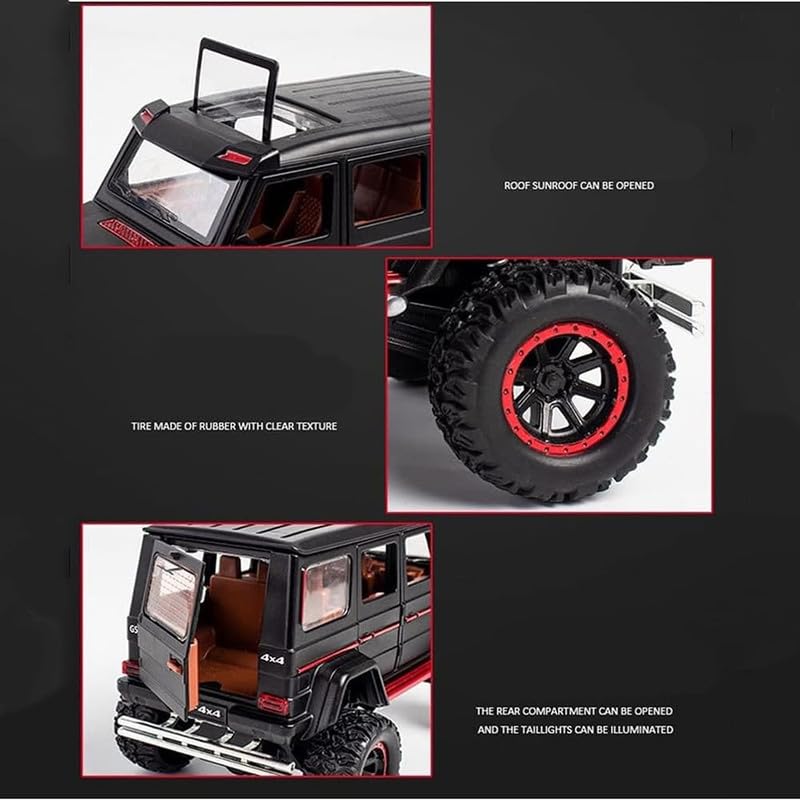 Image of Kids Model 1:32 AMG 4X4 Die Cast Metal Car Pull Back Action Opening Doors with Realistic Engine Sound Lights Toy Car Gift for Boys - Black