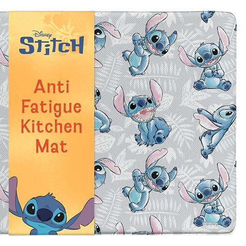 Image of Disney Stitch Anti-Fatigue Kitchen Mats for Floor, 17x47, Non-Slip | 12mm PVC foam cushions feet and back, water resistant, wipes clean, won't compress or crack over time
