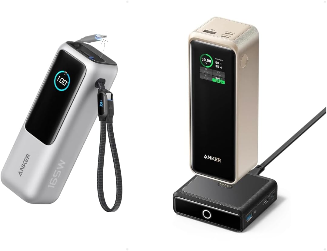 Anker 25K Power Bank 165W USB-C Retractable Cable Prime 27,650mAh Power Bank 250W Base 3-Port Smart App for iPhone 15/15 Plus/15 Pro/15 Pro Max/14 MacBook Samsung Dell AirPods