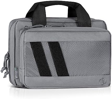 Savior Equipment Specialist Series Tactical Double Scoped Handgun Firearm Case Pistol Bag For Outdoor Hunting Shooting Range, Lockable Compartment, Additional Magazine Storage Slots, SW Gray