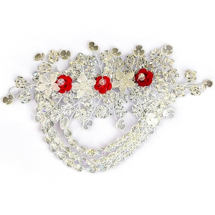 Crystal Latkan Rose Flower Hair Tiara for Bun | Bridal Juda Hair Accessory | Handmade Gajra Headdress for Women & Girls-image-13