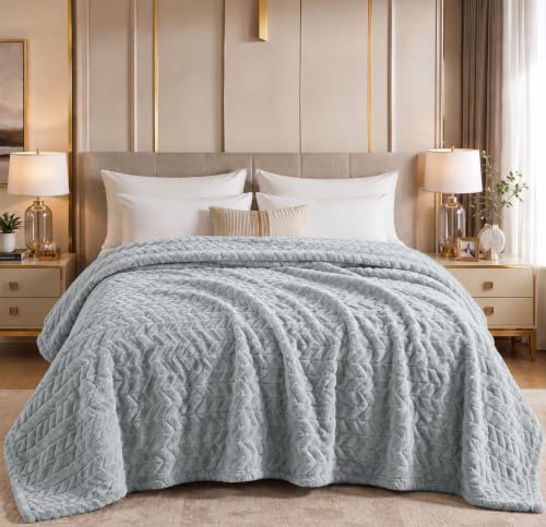 Image of SANMARINO Premium 300 GSM Double Bed Flannel Blanket | Ultra Soft Leaf Emboss Plush Blanket | All Season Lightweight & Cozy | AC Blanket for Bed, Sofa, Couch, Travel & Camping | 220x230 cm,Grey