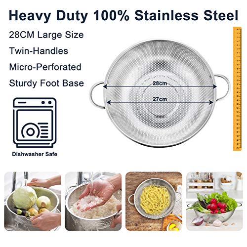 HaWare Colander Stainless Steel, 5-Quart Large Colanders with Handle & Base, Metal Micro-Perforated Strainer for Kitchen Pasta/Vegetable/Rice/Fruit/Food - Dishwasher Safe(28cm) - Image 3