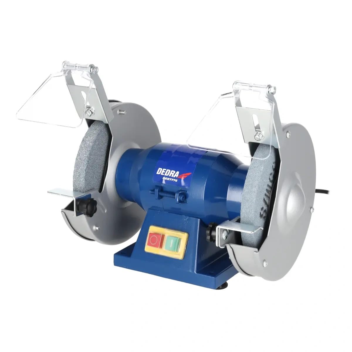 DEDRA DED7776 Amoladora de mesa de doble disco, 150 x 16 mm, posibilidad de montaje en mesa, interruptor bajo tensión, cojín de trabajo ajustable, carcasa metálica