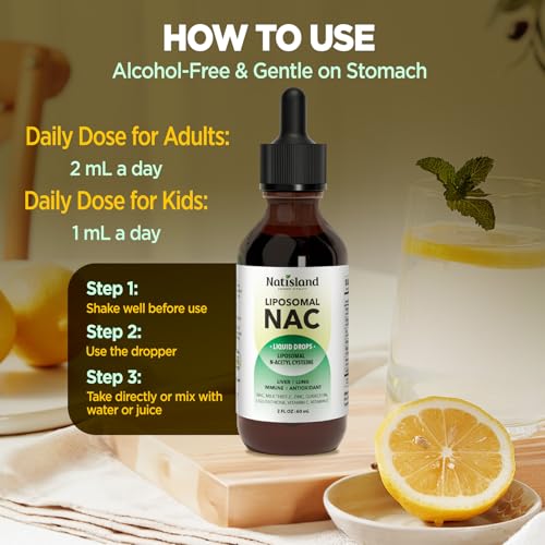 Image of Liposomal Liquid NAC Drops, NAC Supplement N-Acetyl Cysteine, NAC 600 mg with Milk Thistle & Quercetin for Adults & Kids, Liver & Lung Support, Immune & Antioxidant, Skin & Cellular Health, 4 Fl Oz