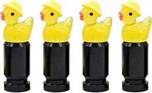 4-Pack Yellow Duck Valve Stem Caps for Schrader Valves, Glossy Finish, Cute Hat Design, Durable Metal Base, Fun Auto Tire Accessories for Car, Bike, Truck, SUV Enthusiasts