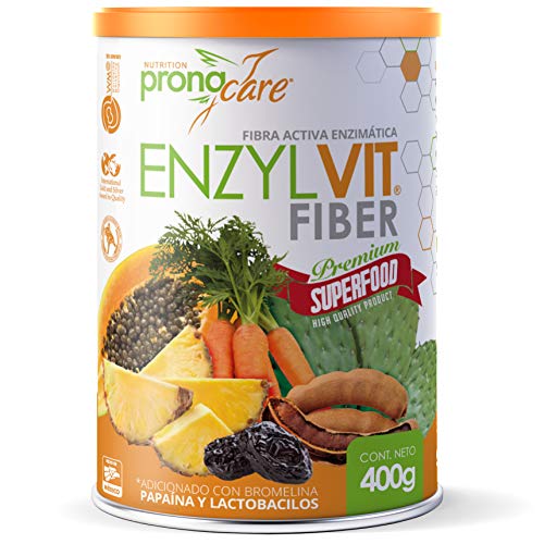 Vitamínicos, Fibra en Polvo 100% Vegetal Adicionada con Papaína y Bromelína + Lactobacilos | Lata de Fibra Activa Enzimática 400 gr | Suplemento