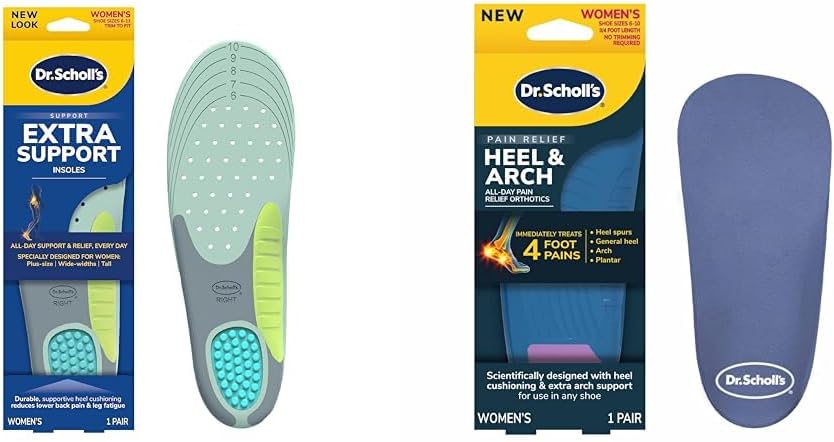 Dr. Scholl's Extra Support Insoles for Women Size 6-11 & Heel & Arch All-Day Pain Relief Orthotic Insoles Women Size 6-10 Bundle, 1 Pair Each