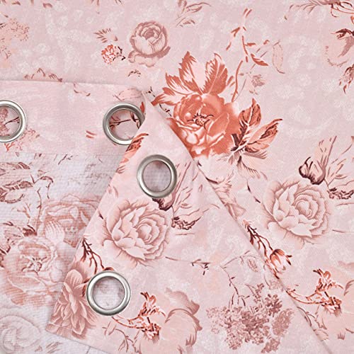 Image of LINENWALAS Cotton Curtains Set of 2, Canvas Window Curtains for Home Decor, Hangs Elegantly with Back Loops (4.5ft x 5 ft,) Pink Rose