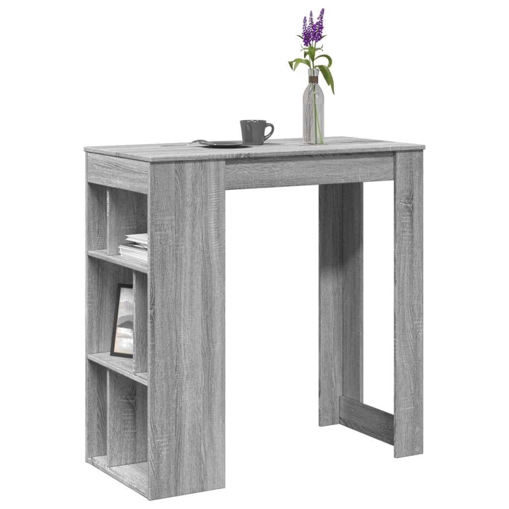 Stehtisch Mit Regal 102x50 cm, Holzwerkstoff Sonoma Grau | 6 Fächer, Pflegeleicht, Feuchtes Tuch Reinigung, Für Küche Wohnzimmer
